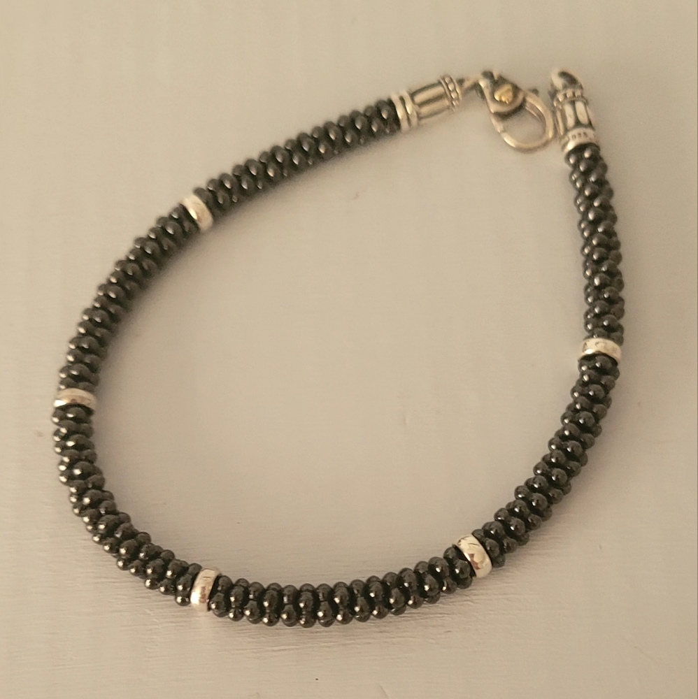 LAGOS Sterling Silver 18K Gold Black Ceramic Caviar Bracelet 8.5"- A Firm Price! - Picture 5 of 8